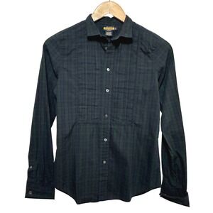 Ralph Lauren Rugby‎ Button Up Blouse Women 2 Plaid Pleated Tuxedo Bib Preppy